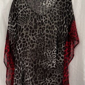 Lane Bryant Black and Gray Leopard Poncho with Red Side Panels